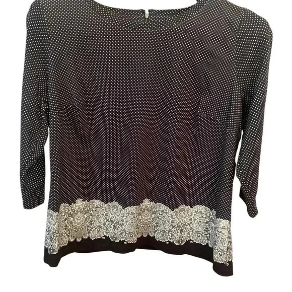 Talbots Woman Top Back Zipper Size 1X Black White Polka Dot Lace Oversized Tunic - Picture 8 of 14